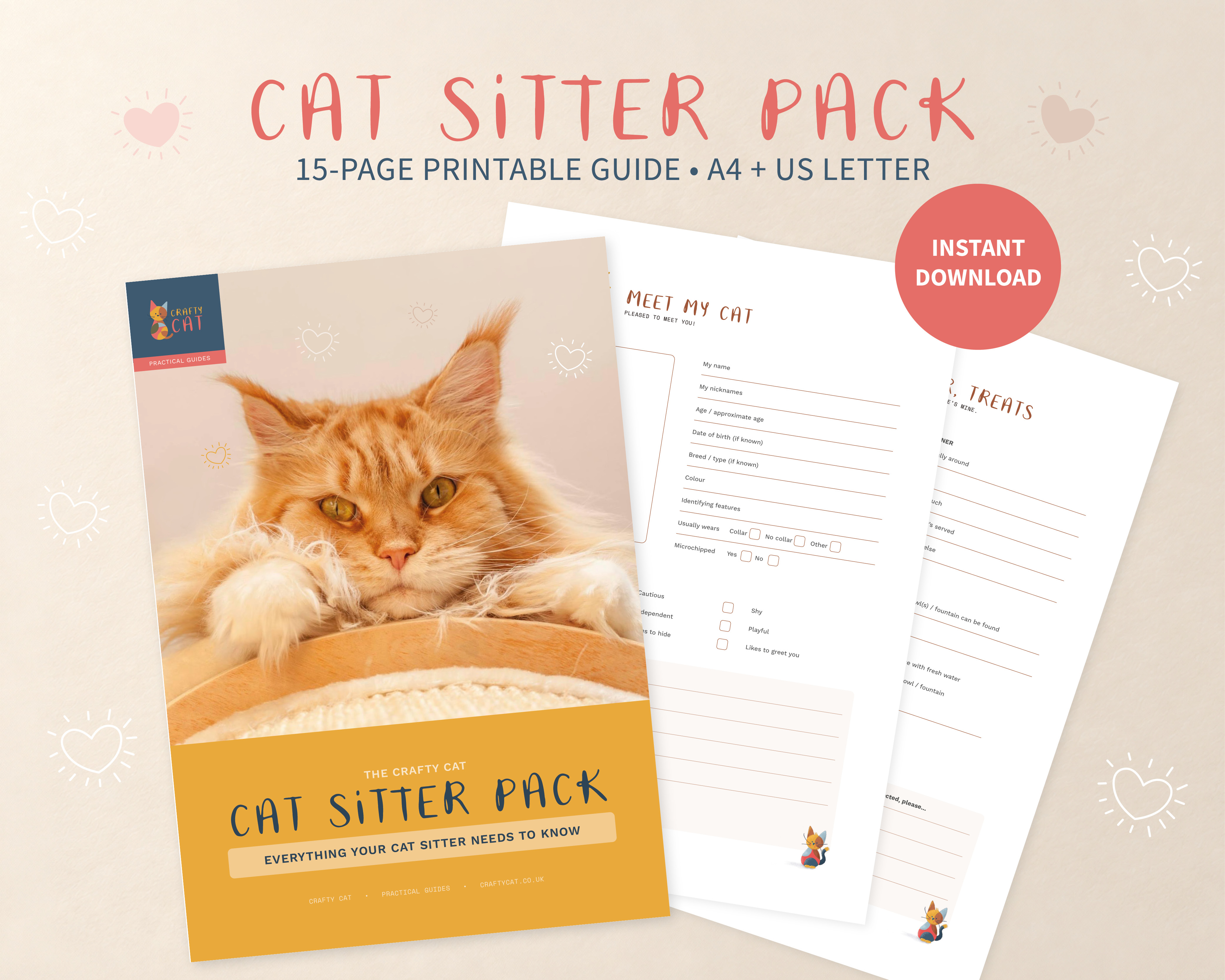 Preview of The Crafty Cat Sitter Pack printable guide