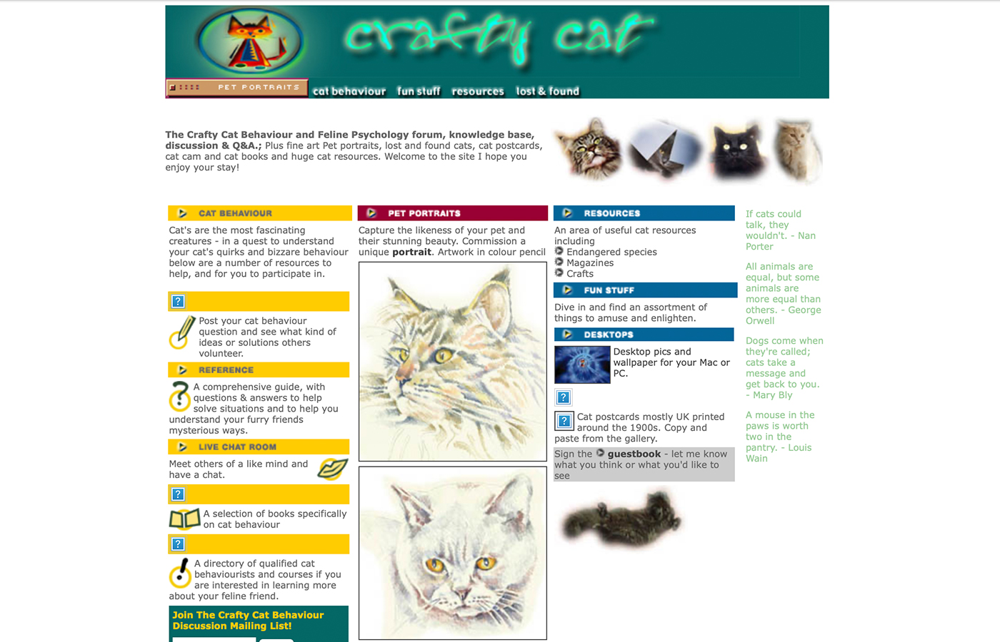 The original Crafty Cat website, captured in May 2001